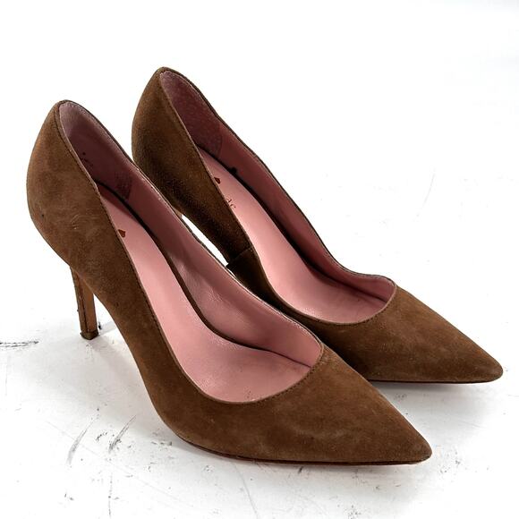 Kate Spade Vivian Suede Heels 7.5 Tan Brown Pumps Capsule Career Academia Work - Picture 2 of 8